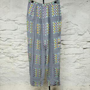 Vtg 1980s Janet Maffei Pants Avant Garde Geometric Pattern Pastel Pants Nylon